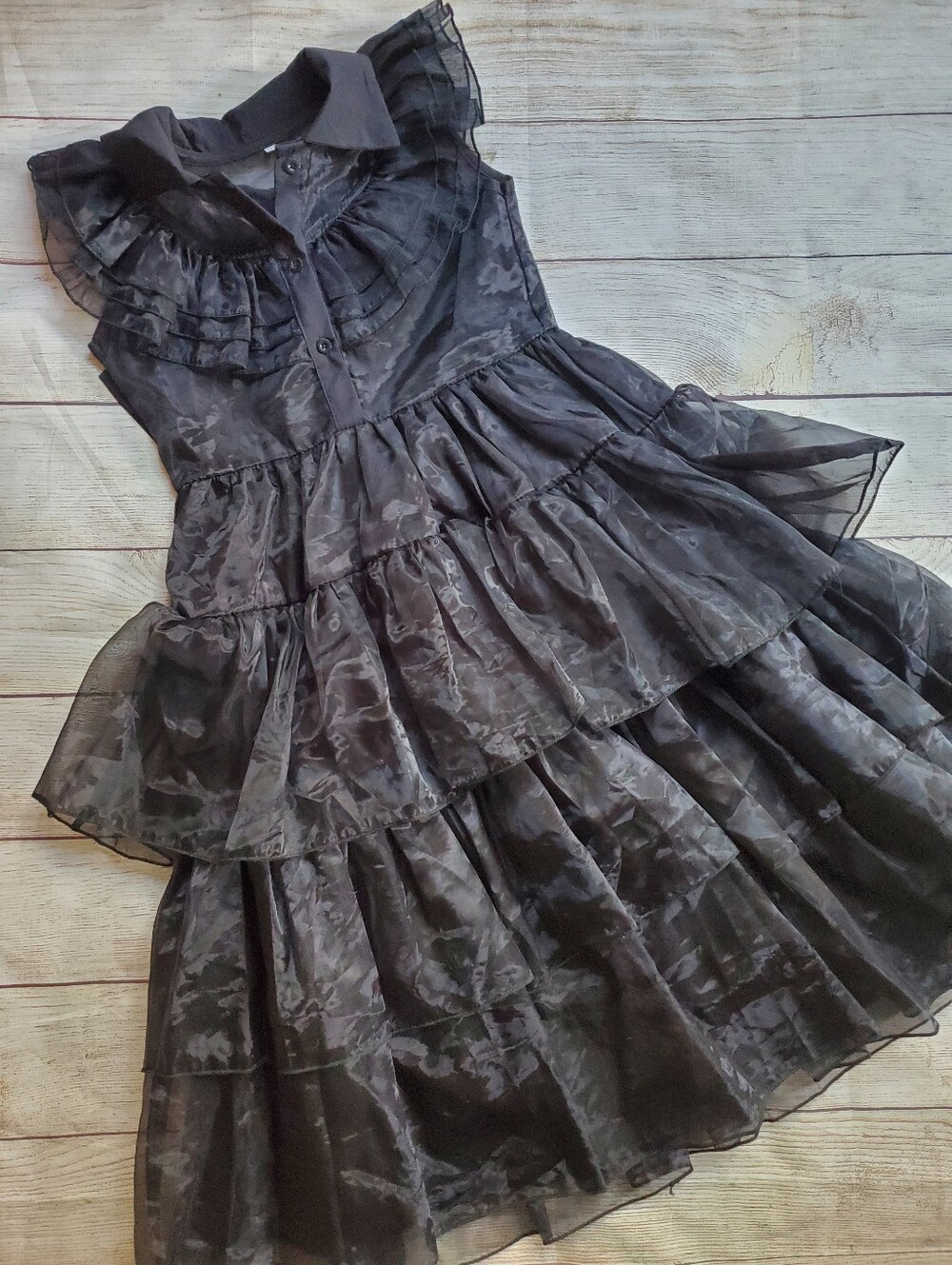 Girls 'Wednesday' Black Ruffled Tiered Dress